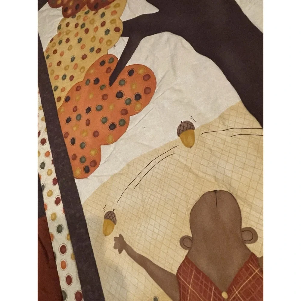 Autumn Quilt Blanket Quilted Wall Hanging Fall Tree Pumpkin Squirrel 52
